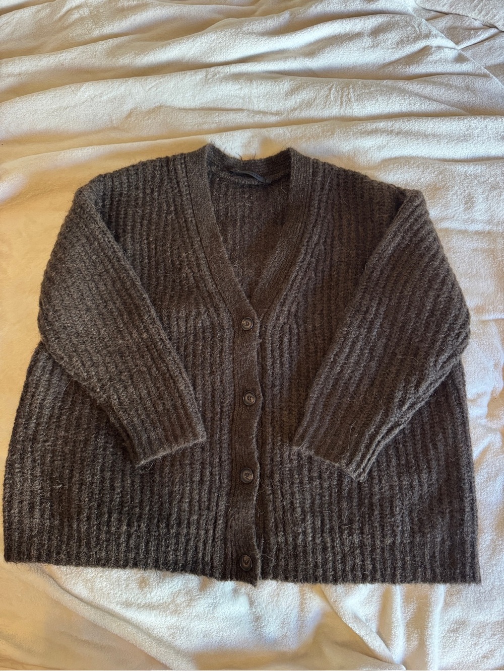 Jenni Kayne Dark Brown Ribbed V-Neck Button Cardigan
